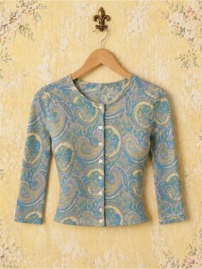 Garnet Hill wool paisley  button down cardigan sweater XS